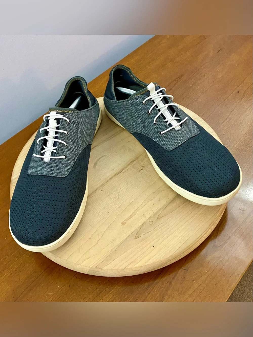 Olukai Nohea Moku Men’s No Tie Boat Shoes Black Grey Mens 13 Outdoors Breathable